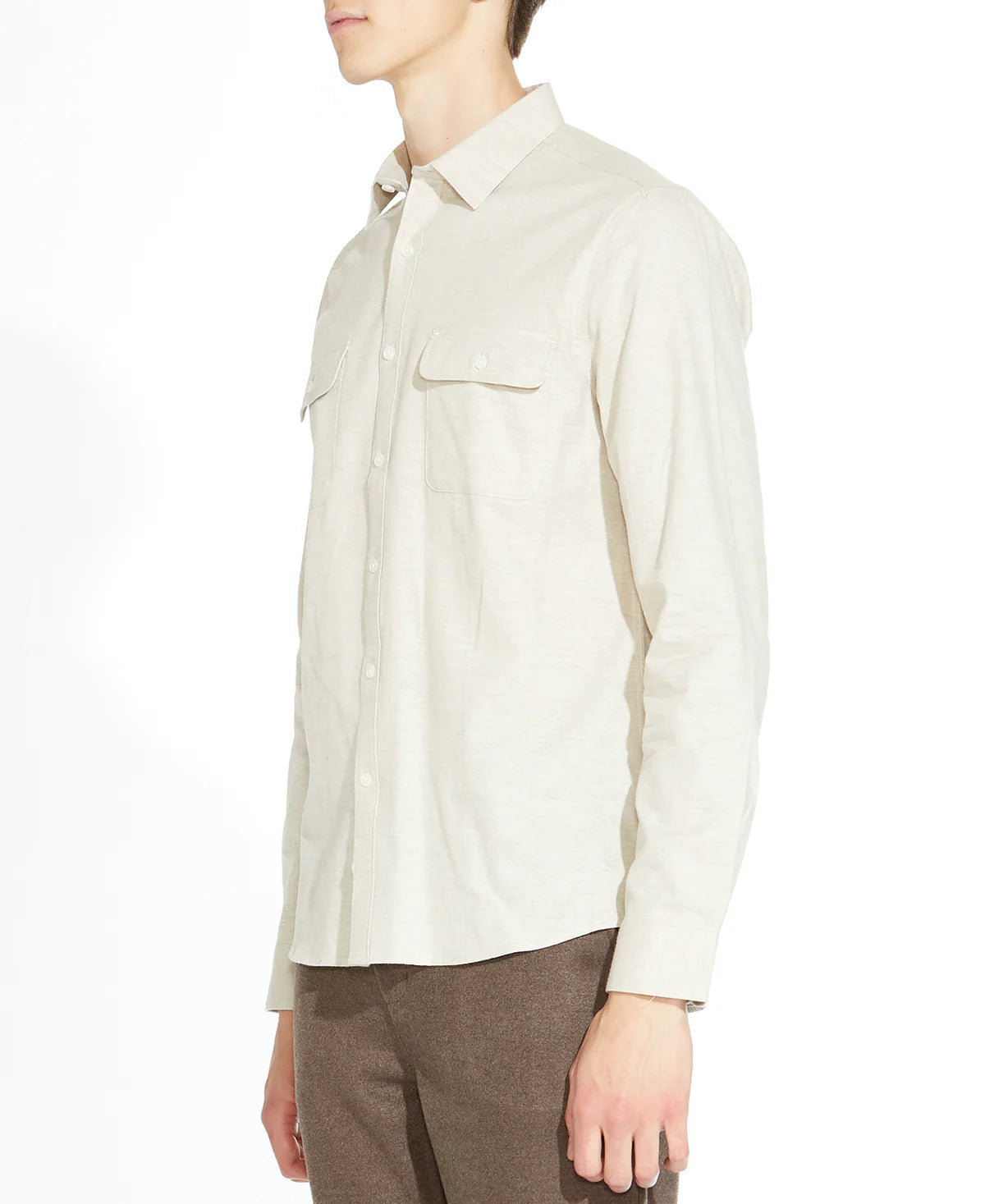 Orinda Long Sleeve Brushed Flannel Shirt (Cream)