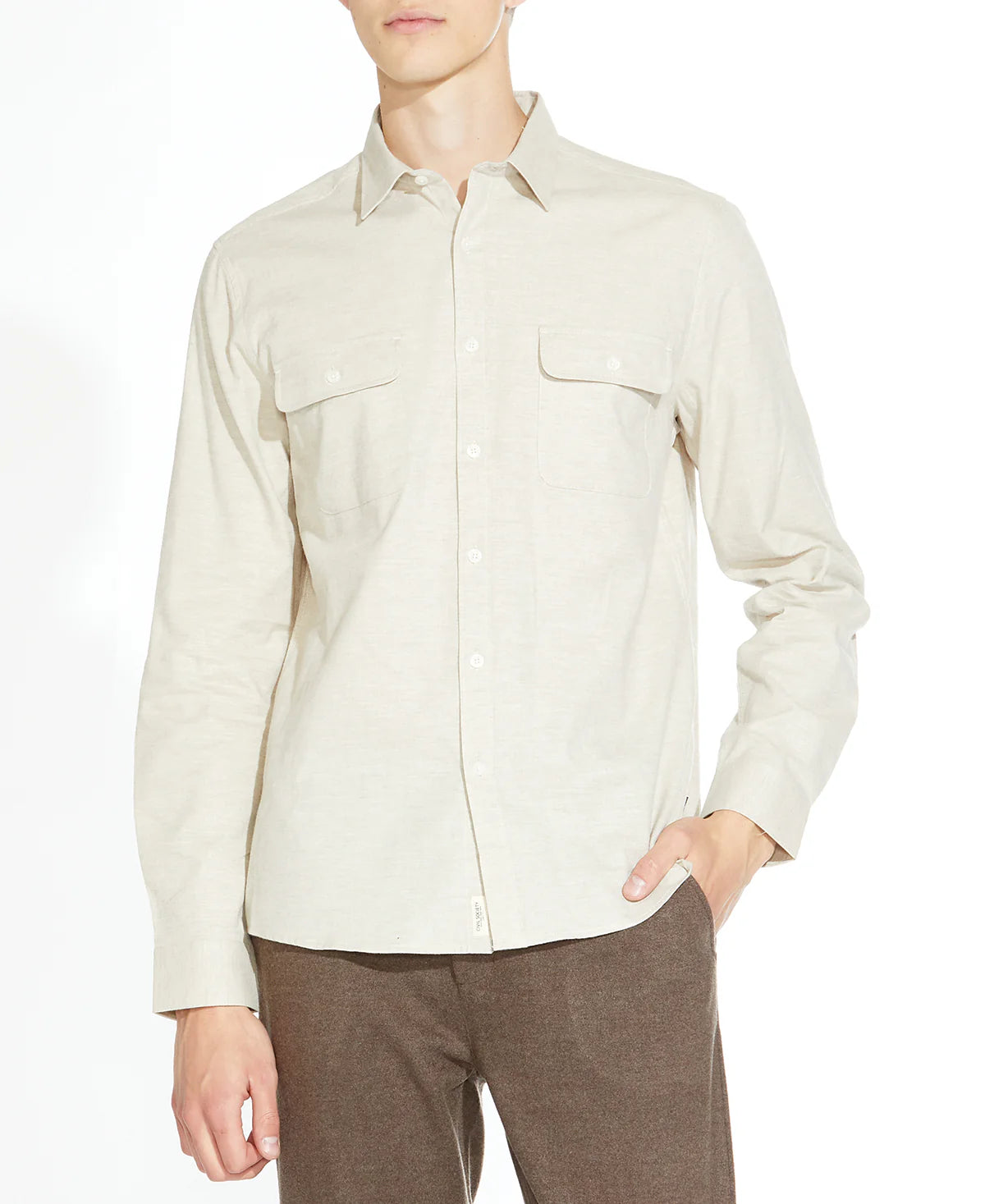 Orinda Long Sleeve Brushed Flannel Shirt (Cream)