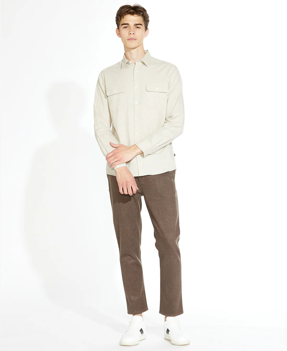 Orinda Long Sleeve Brushed Flannel Shirt (Cream)