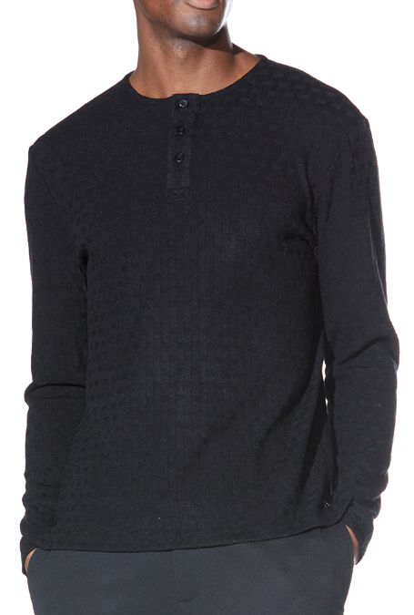 Folsom Basketweave Henley (Black)