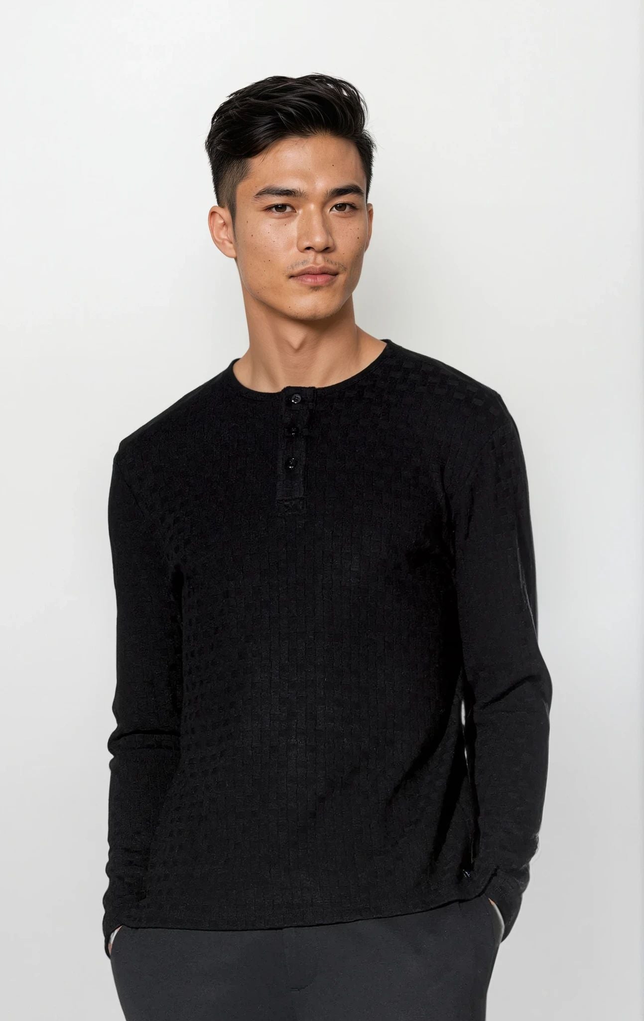 Folsom Basketweave Henley (Black)
